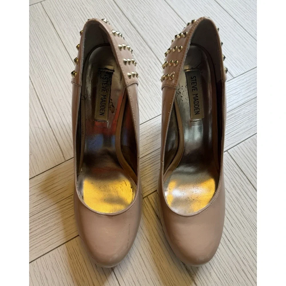 Steve Madden P-Eden‎ Women's Nude Beige Gold Studded 4